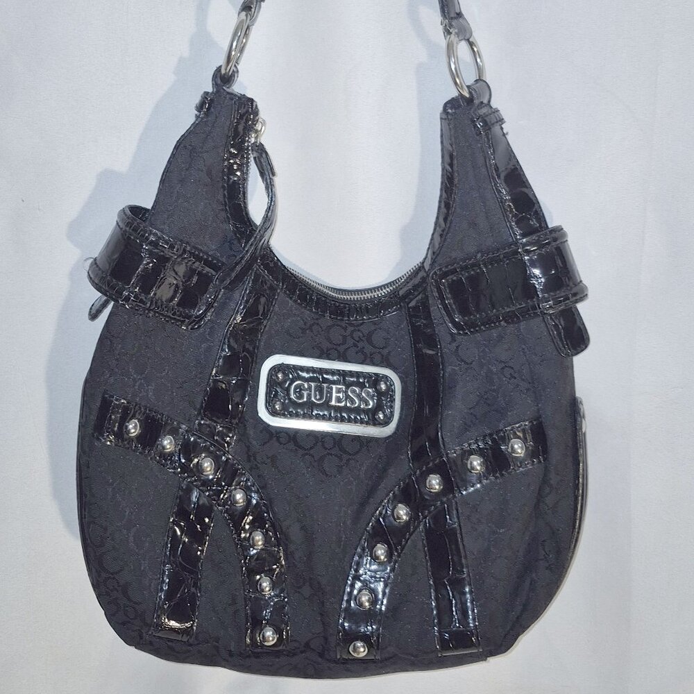 GUESS VINTAGE studded shoulder bag, Black and silver, 13X20 - Picture 11 of 15